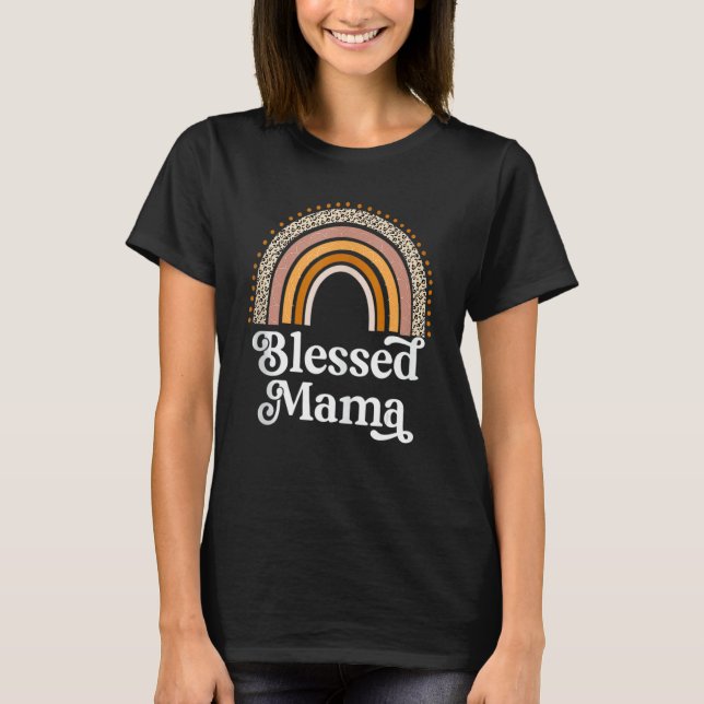 Blessed Mama Leopard Boho Rainbow Mum Life Mummy M T-Shirt (Front)