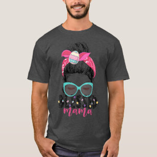Blessed Mama Messy Bun Women Easter Mother Costume T-Shirt