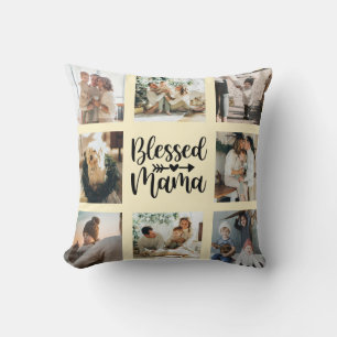 Blessed Mama Mother's Day Family Photo Collage Cushion