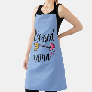 Blessed Mama with Arrow and Hearts Blue Apron