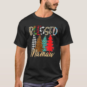 Blessed Mamaw Leopard Plaid Christmas Tree Family  T-Shirt