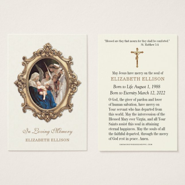 Blessed Mary Angels Catholic Memorial Prayer Card (Front & Back)