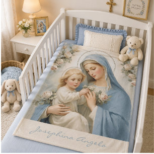 Blessed Mary Jesus Floral Religious Fleece Blanket