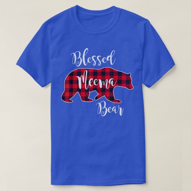 Blessed Meema Bear Red Buffalo Check Plaid Fun Gra T-Shirt (Design Front)
