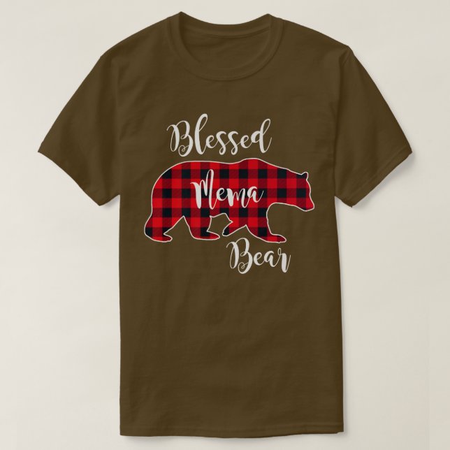 Blessed Mema Bear Red Buffalo Check Plaid Fun Gran T-Shirt (Design Front)