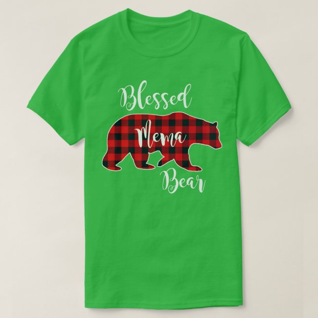 Blessed Mema Bear Red Buffalo Check Plaid Fun Gran T-Shirt (Design Front)