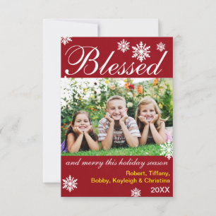 Blessed & Merry Red Snowflakes- 3x5 Christmas Card