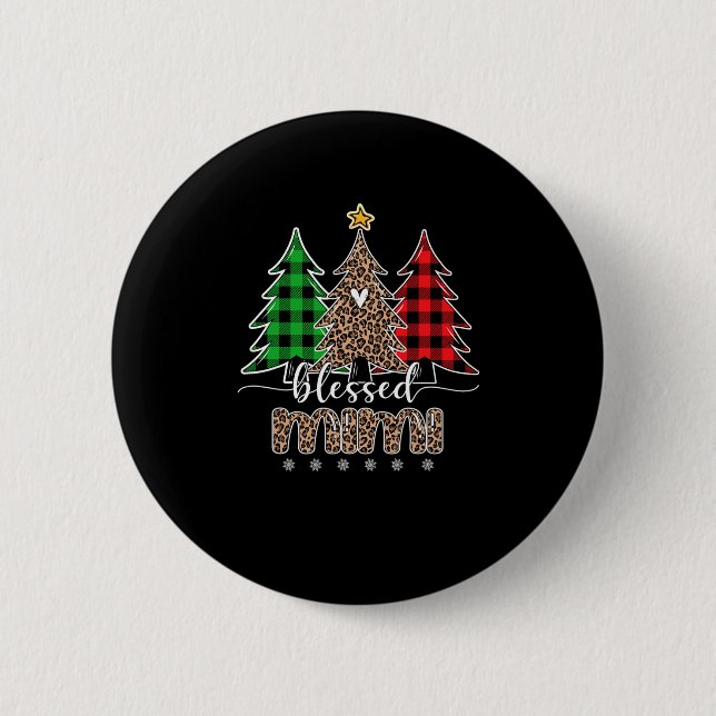 Blessed Mimi Leopard Christmas Pine Tree Red Plaid 6 Cm Round Badge (Front)