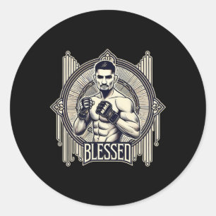 Blessed Mma Bjj Kickboxing Muay Thai Boxing Cage F Classic Round Sticker