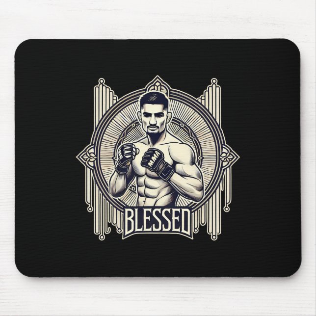 Blessed Mma Bjj Kickboxing Muay Thai Boxing Cage F Mouse Pad (Front)