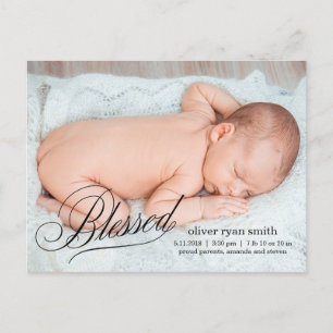 BLESSED Modern Birth Announcement Postcard