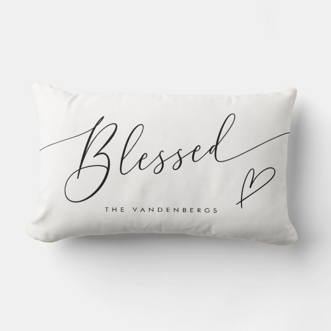 Blessed Modern Typography Heart Throw Pillow (Front)