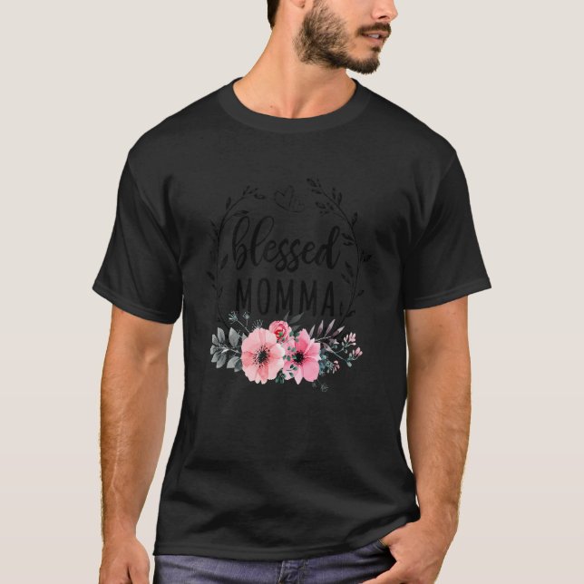 Blessed Momma  For Women Floral Decoration Mothers T-Shirt (Front)