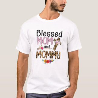 Blessed Mommy Leopard Womens Floral Mommy Mothers T-Shirt