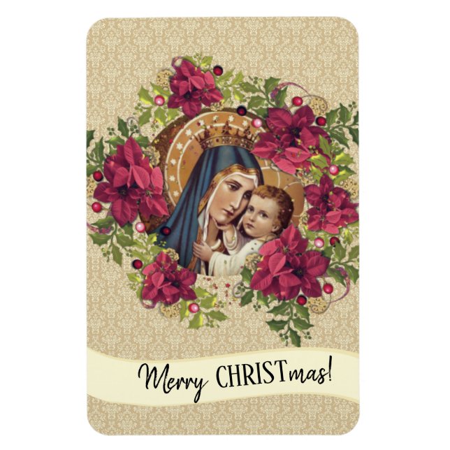 Blessed Mother Baby Jesus  Christmas Wreath Floral Magnet (Vertical)