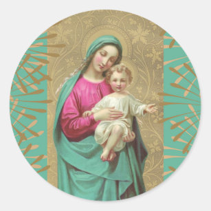Blessed Mother Baby Jesus Decorative Border Classic Round Sticker