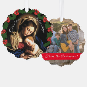 Blessed Mother Christmas Photo Tree Decoration Card