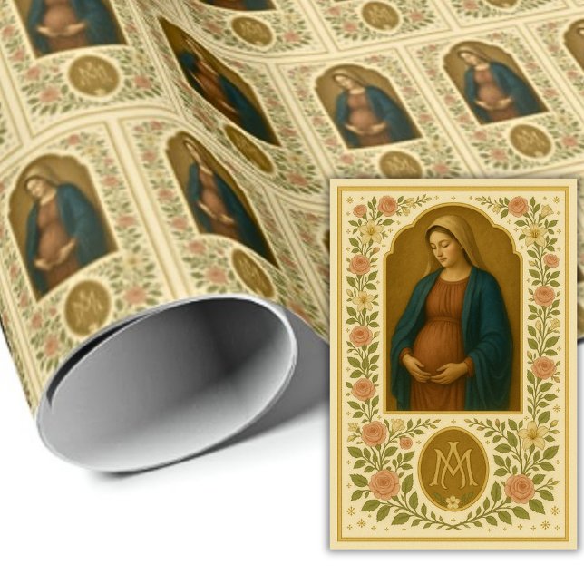 Blessed Mother Expecting Child Victorian Floral  Wrapping Paper (Creator Uploaded)