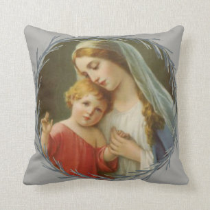 Blessed Mother holding the Baby Jesus Wreath Cushion