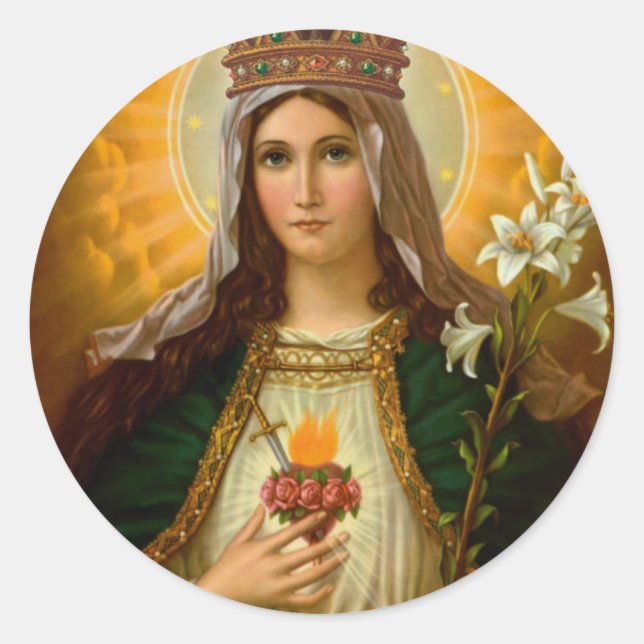Blessed Mother Immaculate Heart of Mary Picture Classic Round Sticker (Front)