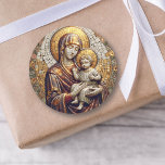 Blessed Mother Mary and Baby Jesus | Christmas Classic Round Sticker<br><div class="desc">Virgin Mary with Baby Jesus in a tile mosaic style stickers for a religious,  Christmas or Easter cards.</div>