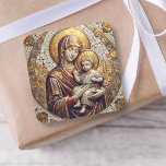 Blessed Mother Mary and Baby Jesus | Christmas Square Sticker<br><div class="desc">Virgin Mary with Baby Jesus in a tile mosaic style stickers for a religious,  Christmas or Easter cards.</div>