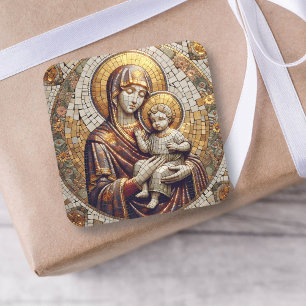 Blessed Mother Mary and Baby Jesus   Christmas Square Sticker