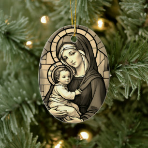 Blessed Mother Mary and Baby Jesus - Virgin Mary Ceramic Tree Decoration