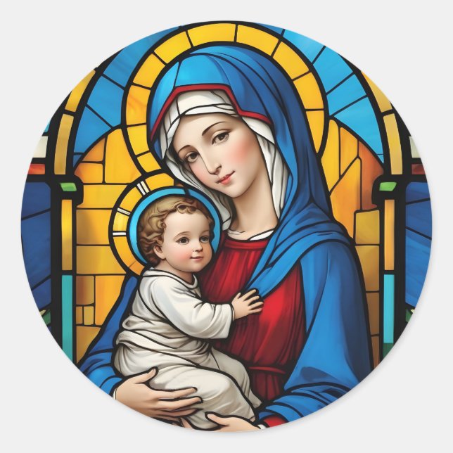 Blessed Mother Mary and Baby Jesus - Virgin Mary Classic Round Sticker (Front)
