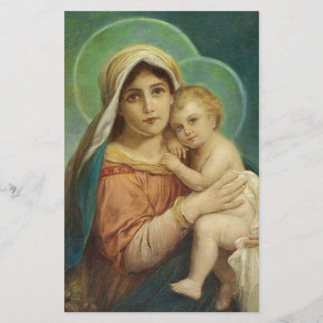 Blessed Mother Mary Baby Jesus Stationery (Front)