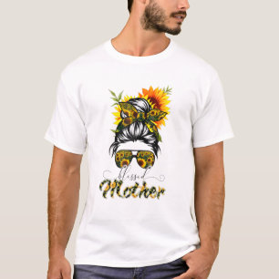Blessed Mother Messy Bun Women Happy Easter, Mothe T-Shirt