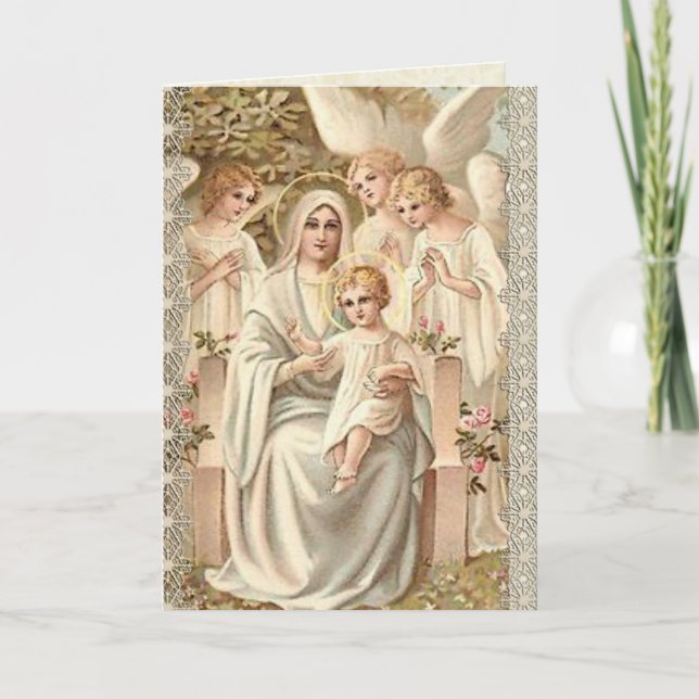 Blessed Mother with Baby Jesus Birthday Angels Card (Front)