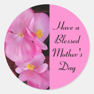 Blessed Mother's Day Pink Flowers Photo Simple Classic Round Sticker