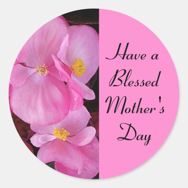 Blessed Mother's Day Pink Flowers Photo Simple Classic Round Sticker (Front)