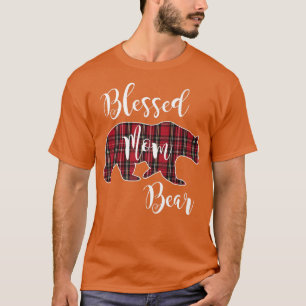 Blessed Mum Bear Buffalo Check Plaid Pattern Mama  T-Shirt