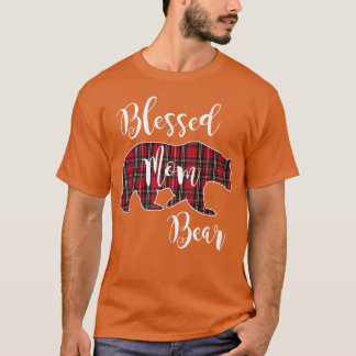 Blessed Mum Bear Buffalo Check Plaid Pattern Mama  T-Shirt
