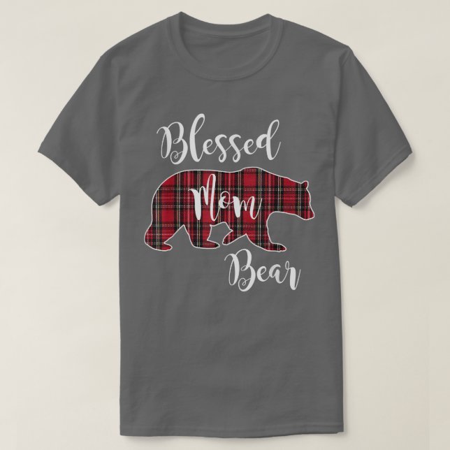 Blessed Mum Bear Buffalo Check Plaid Pattern Mama  T-Shirt (Design Front)