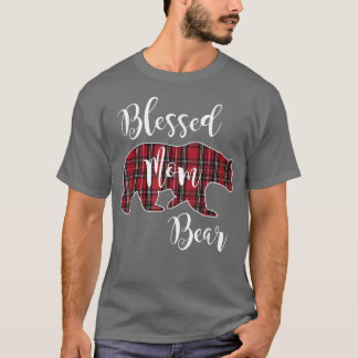 Blessed Mum Bear Buffalo Check Plaid Pattern Mama  T-Shirt
