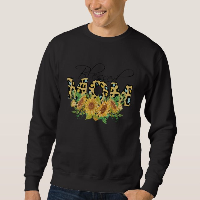 Blessed Mum Leopard Sunflower Thankful Mama Mother Sweatshirt (Front)