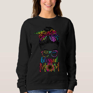 Blessed Mum Leopard Sunglasses With Sunflower Moth Sweatshirt