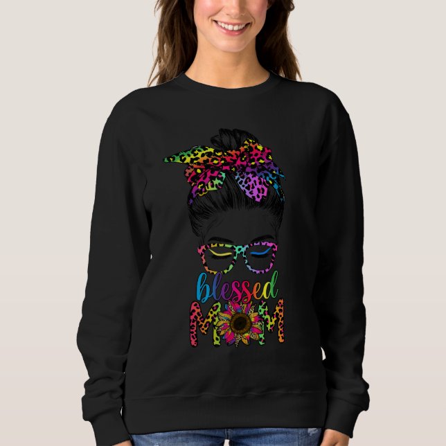 Blessed Mum Leopard Sunglasses With Sunflower Moth Sweatshirt (Front)
