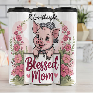 Blessed Mum Pig Holding Sign Thermal Tumbler