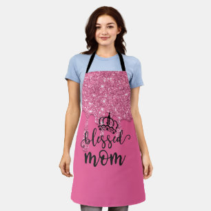 Blessed Mum Pink Dripping Glitter Apron