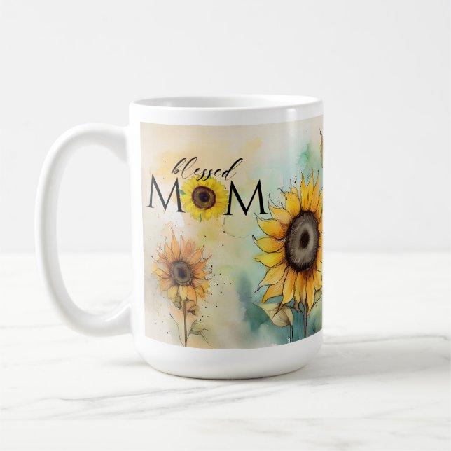 Blessed Mum Sunflower Mug Gift, Mother Mama (Left)