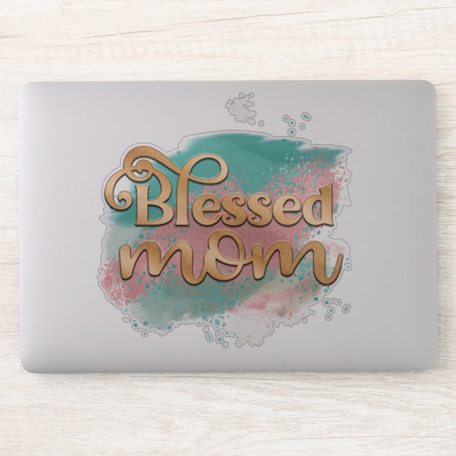 Blessed Mum Teal Pink and Gold Glitter Typography (Computer)