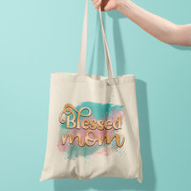 Blessed Mum Teal Pink and Gold Glitter Typography