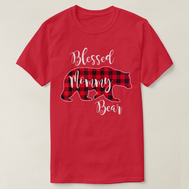 Blessed Mummy Bear Buffalo Check Plaid Pattern Mam T-Shirt (Design Front)