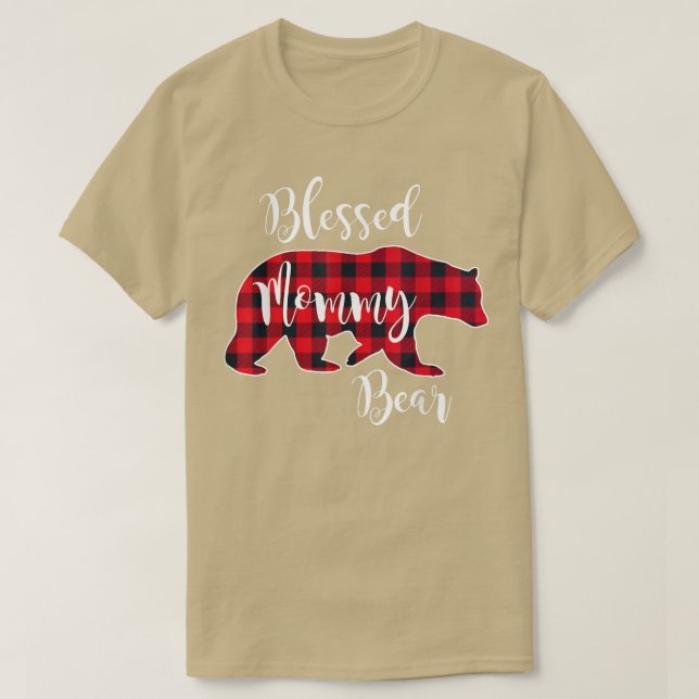 Blessed Mummy Bear Buffalo Check Plaid Pattern Mam T-Shirt (Design Front)