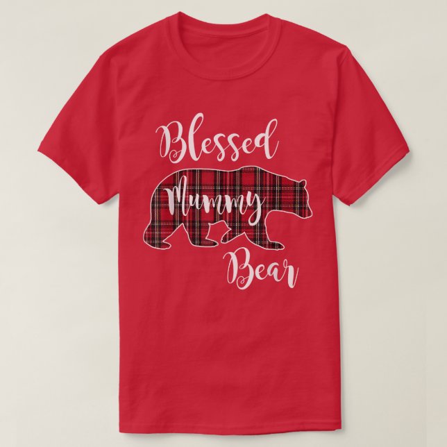 Blessed Mummy Bear Red Tartan Plaid Pattern Mama M T-Shirt (Design Front)