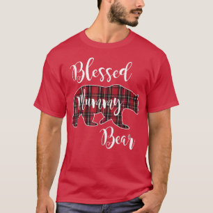 Blessed Mummy Bear Red Tartan Plaid Pattern Mama M T-Shirt